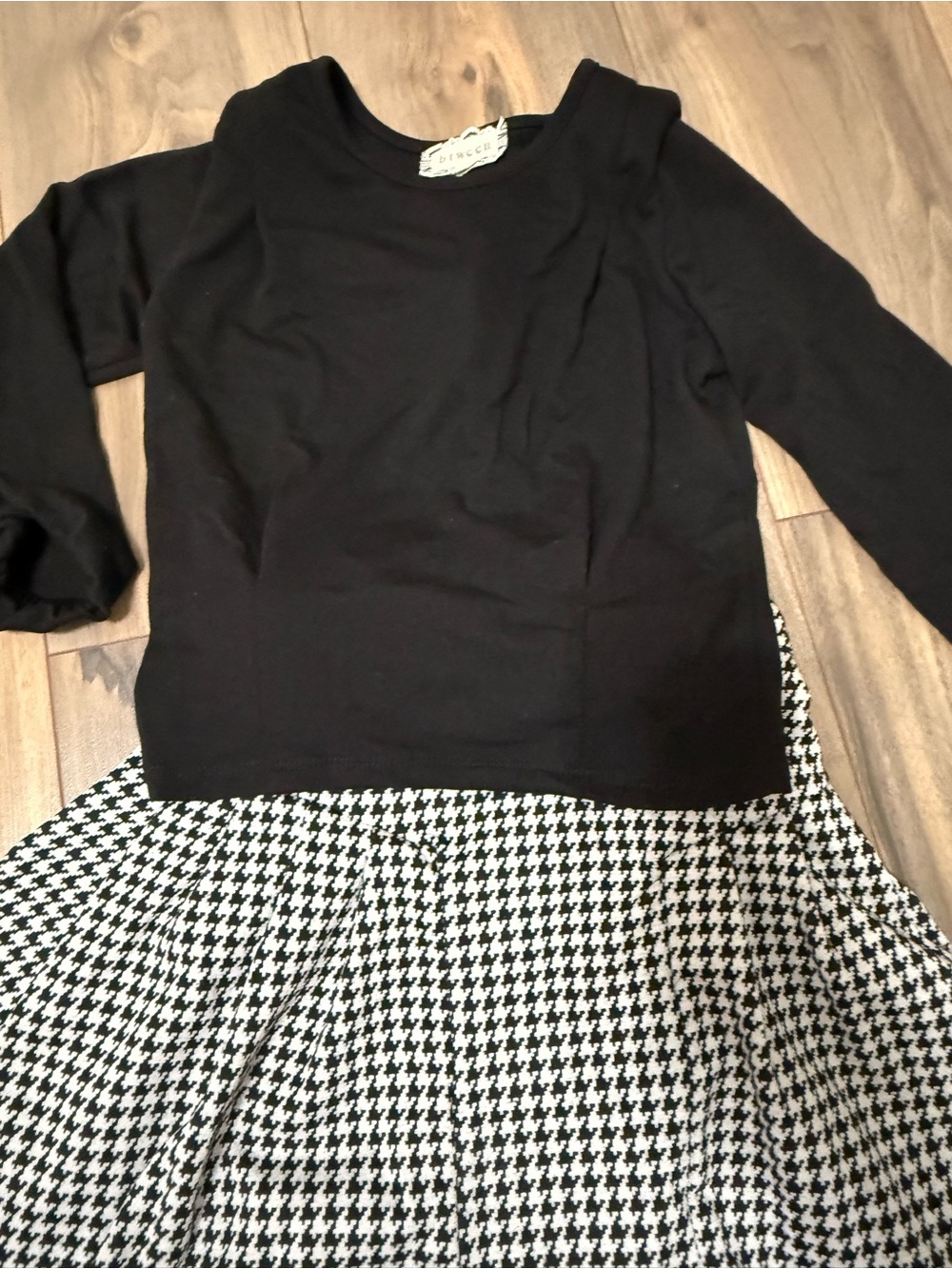 Girls' Black Top with Houndstooth Skirt - Classic Two-Piece Look